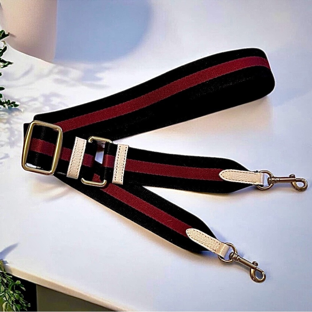 Coach Cream Crossbody Bag with Black and Burgundy Stripe Strap - Picture 9 of 16
